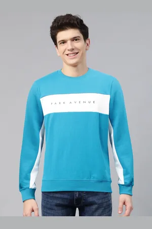 Park Avenue Men Blue & White Printed Sweatshirt