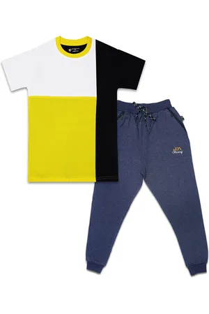 Silver Fang Boys White & Yellow Colourblocked T-shirt With Pyjamas