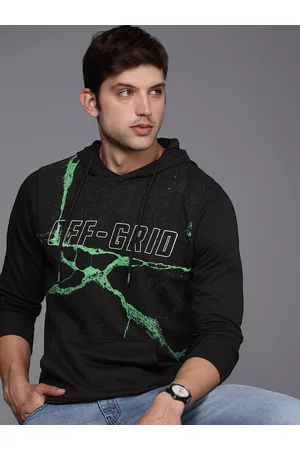 WROGN Men Black Printed Hooded Sweatshirt