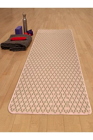 Saral Home Pink & Green Geometric Antiskid Washable Yoga Mat With Bag