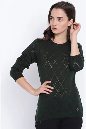 Cayman Women Green Self Design Woollen Pullover