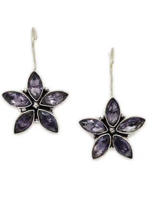 EL REGALO White & Silver-Toned Floral Drop Earrings