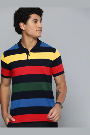 Indian Terrain Men Navy Blue & Red Striped Polo Collar T-shirt