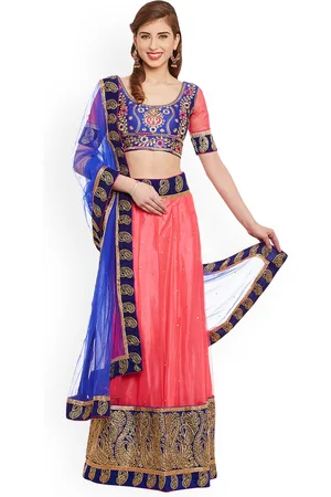Chhabra 555 Pink & Blue Embellished Semi-Stitched Lehenga & Blouse with Dupatta