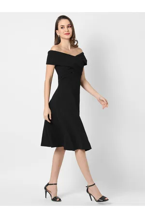Campus Black Off-Shoulder Crepe A-Line Dress