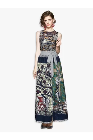 JC Collection Women Navy Blue & Brown Printed Top with Skirt