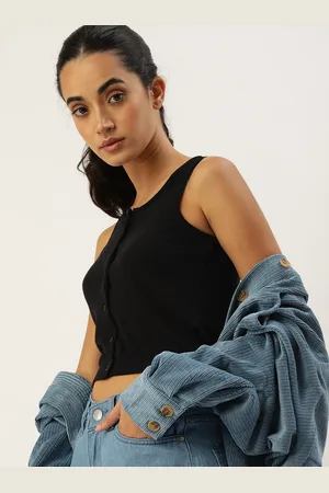 Kook N Keech Women Black Ribbed Crop Top