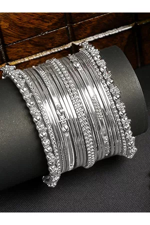 YouBella Set of 20 Silver-Plated Beaded Bangles