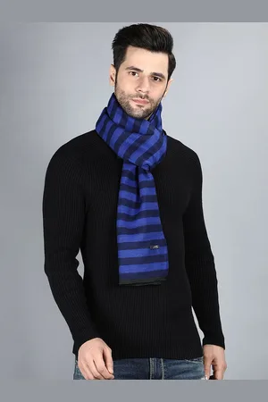 Alvaro Castagnino Men Navy Blue & Black Striped Merino Wool Muffler