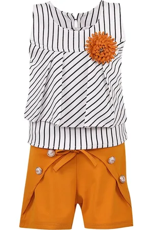 Wish Karo Girls White & Yellow Striped Top with Shorts