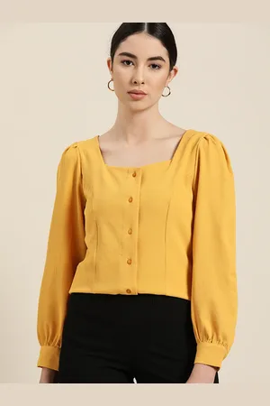 Invictus Women Mustard Yellow Solid Regular Top
