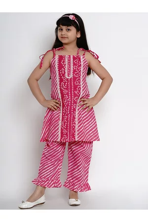 Bhama Girls Pink Striped Kurta with Palazzos
