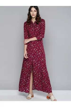 Chemistry Maroon & Off-White Floral Printed Maxi Dress