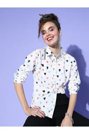 Berrylush Women Pretty White Conversational Zoom Friendly Collar Shirt