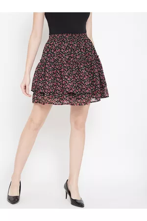 Berrylush Black Flared Mini Skirt