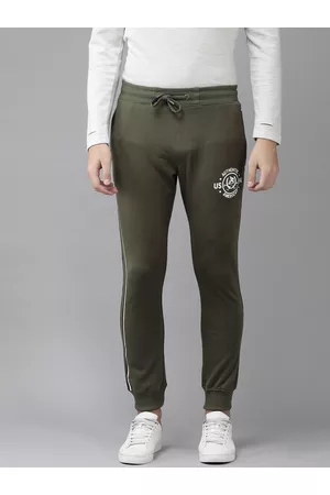 Ralph Lauren Men Olive Green Solid Mid-Rise Knitted Joggers With Side Taping