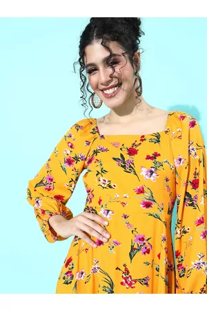 Berrylush Women Yellow Floral Maxi Dress