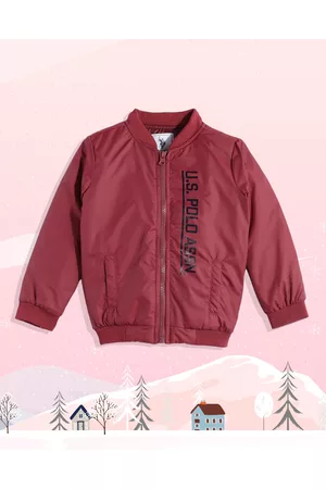 Ralph Lauren Boys Maroon Brand Logo Printed Bomber Jacket