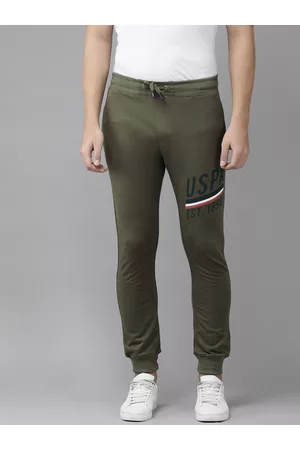 Ralph Lauren Men Olive Green Solid Mid-Rise Knitted Joggers With Print Detail