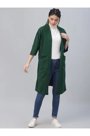 ATHENA Women Green Solid Open Front Shrug