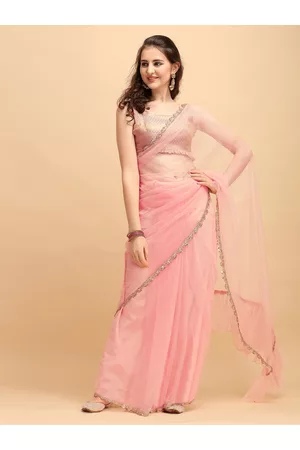 Sangria Women Zari and Sequinned Embroidered Border Saree with Blouse Piece