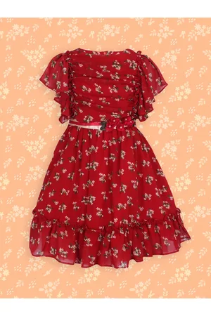 CUTECUMBER Girls Red & White Printed Fit and Flare Dress