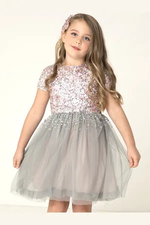 Cherry Crumble Girls Grey Embellished Fit and Flare Dress