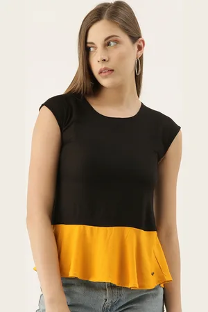 Campus Black & Yellow Colourblocked A-Line Top