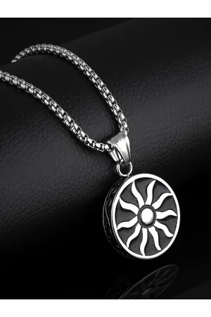 Yellow Chimes Men Silver-Toned Sun Design Pendant With Chain