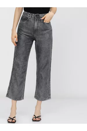 Tokyo Talkies Women Grey Wide Leg High-Rise Heavy Fade Stretchable Jeans