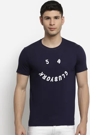 Club York Men Navy Blue Typography Printed T-shirt