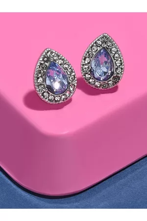 Accessorize London Women Blue & Silver-Toned Pear Crystal Stud Earrings