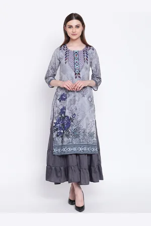 Kvsfab Women Grey Printed Ethnic Maxi Dress