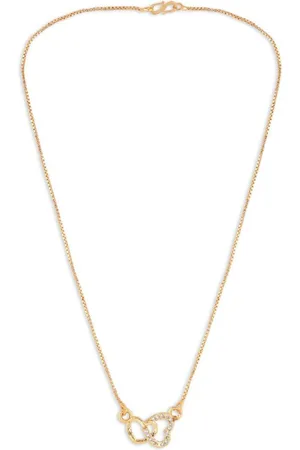 Efulgenz Gold-Toned & White Crystals Studded Pendant Gold-Plated Chain