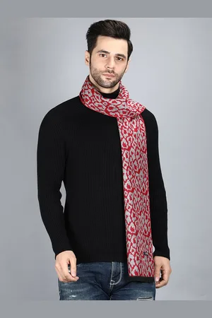 Alvaro Castagnino Men Red & Grey Animal Print Wool Muffler
