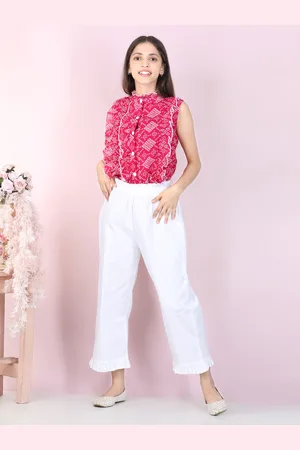 Cutiekins Girls Pink & White Printed Top with Trousers