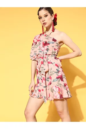 Berrylush Women Elegant Rose Floral New Neckline Dress