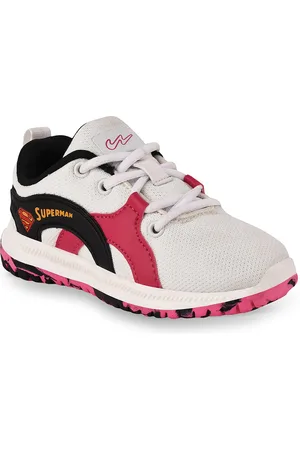 Campus Kids Off White & Pink Mesh Running Shoes