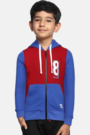 Miss & Chief Boys Red Colourblocked Hooded Sweatshirt
