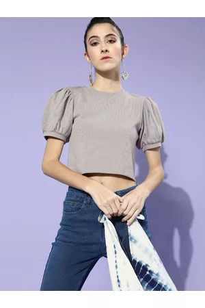 KASSUALLY Women Grey Solid Crop Top