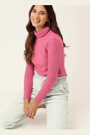 DressBerry Women Pink Self-Striped Pullover Sweater