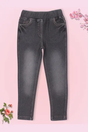 CUTECUMBER Girls Grey Solid Regular-Fit Cotton Jeggings