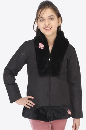 CUTECUMBER Girls Black Colourblocked Tailored Jacket with Embroidered