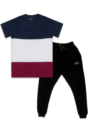 Silver Fang Boys White & Blue Colourblocked T-shirt With Pyjamas