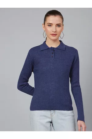 Cayman Women Navy Blue Solid Pullover Acrylic Sweater