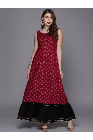 Ethnovog Women Maroon Printed Made To Measure A-Line Kurta