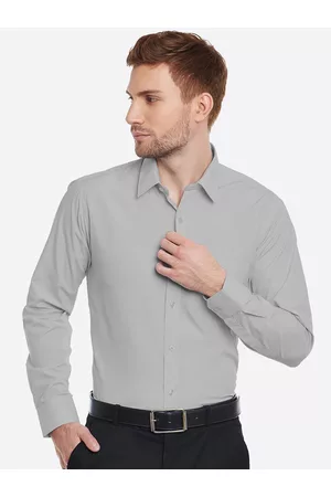 English Navy Men Grey Slim Fit Solid Formal Shirt