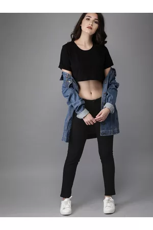 HERE&NOW Women Black Skinny Fit Mid-Rise Clean Look Stretchable Cropped Jeans
