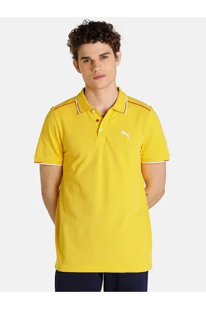 PUMA Men Yellow Solid Pure Cotton Slim Fit T-shirt