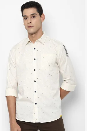Forever 21 Men Off White Opaque Printed Casual Shirt